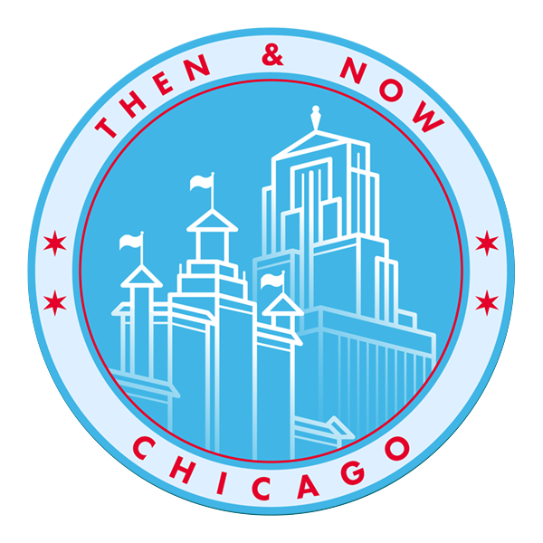 A blue logo featuring art-deco buildings.