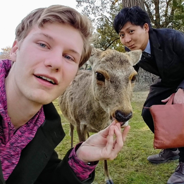 A picture of Trav and Shogo with some adorable deer in Nara, Japan.